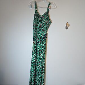 Joy & Co Green Animal Print Wide-Leg Belted V-Neck Dress S Sleeveless